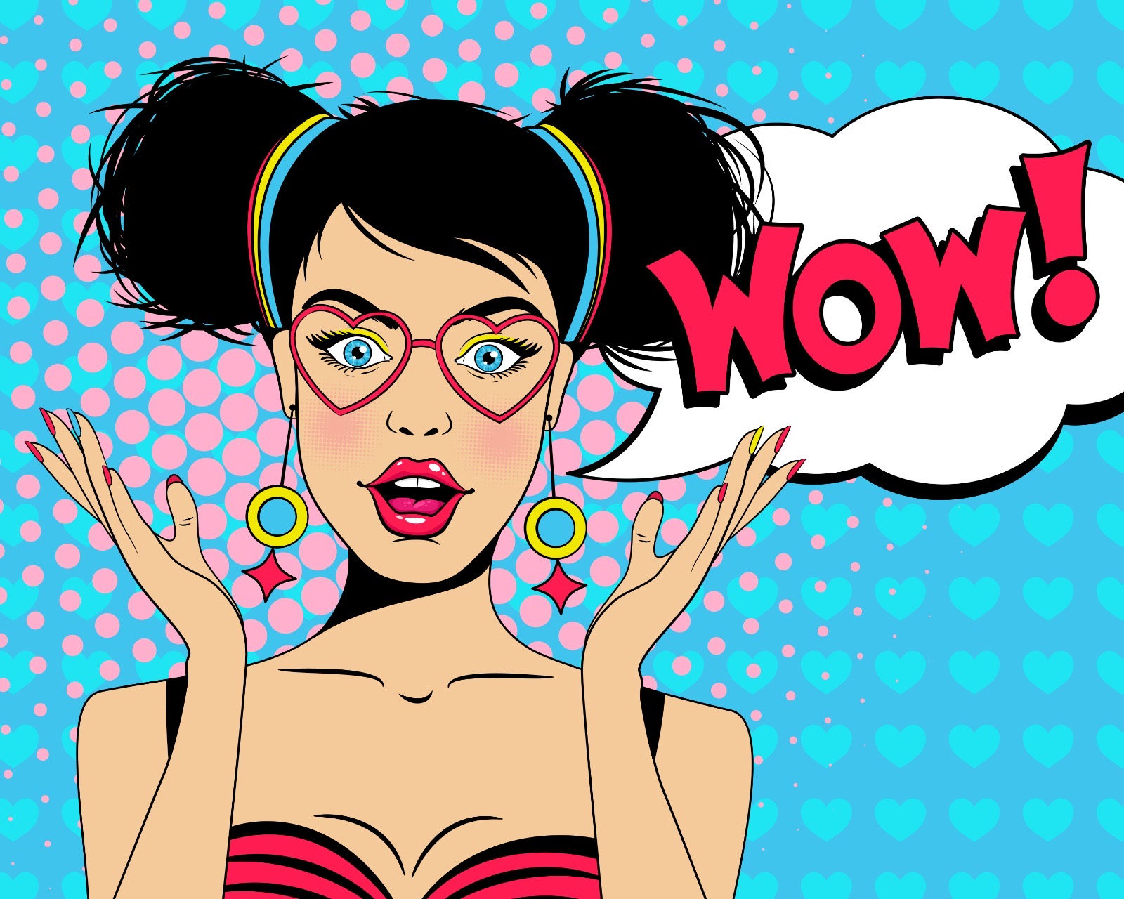 Pop art woman saying WOW about the retail value